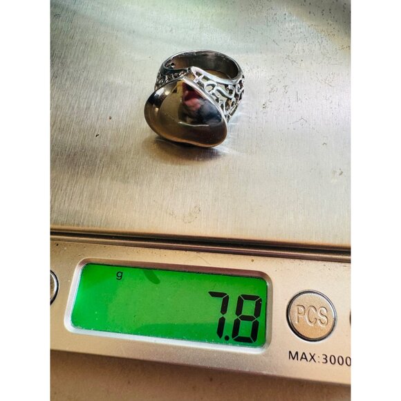Estate Vintage Stainless Steel Heart Statement Ring Filigree Design Size 6 - Picture 12 of 12